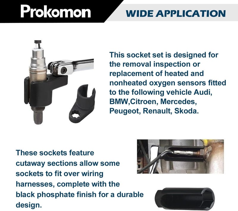 Prokomon 10pcs Oxygen Sensor Socket Set, O2 Sensor Removal Kit, Oil Pressure Sensor Socket Wrench Set 1/2" 3/8" Drives, Oxygen Thermal Oil Pressure Sensor Removers - Image 5