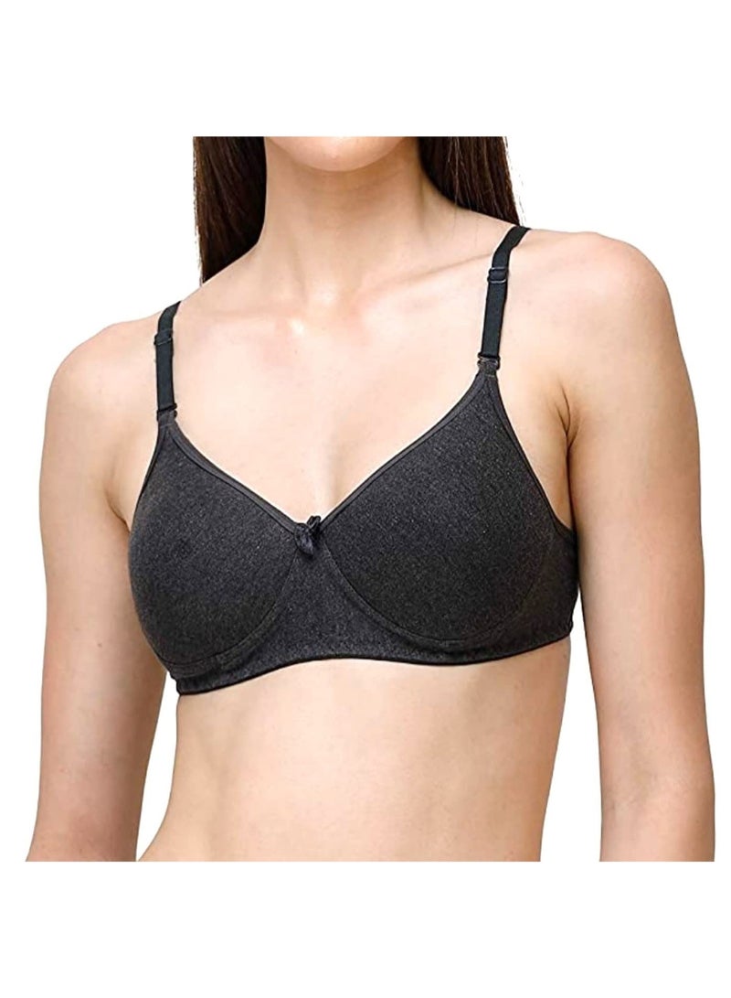 Love Bell Women's Everyday Padded Bra - Full Coverage - Premium Cotton - Lovebell Woman Wirefree T-shirt Bra (b, Distinctive Charcoal, 40) - Image 1
