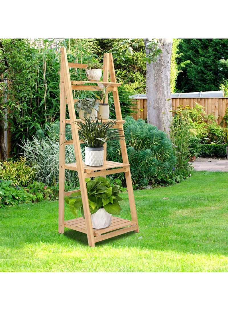 LINGWEI Wooden Foldable Flower Stand Display Stand Garden Decoration Item Plane Shelf Beige 42x114x32cm  - Image 4