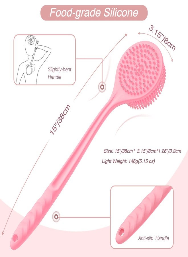 Manmihealth Silicone Back Scrubber(Thin Bristles) & Soft Bath Brushes Set, Super-Cleaning Body Scrubber & Super-Lathering Soft Bath Glove Combination, with a Free Hook.(Pink) - Image 2