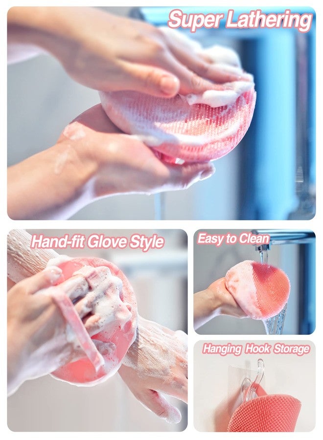 Manmihealth Silicone Back Scrubber(Thin Bristles) & Soft Bath Brushes Set, Super-Cleaning Body Scrubber & Super-Lathering Soft Bath Glove Combination, with a Free Hook.(Pink) - Image 4
