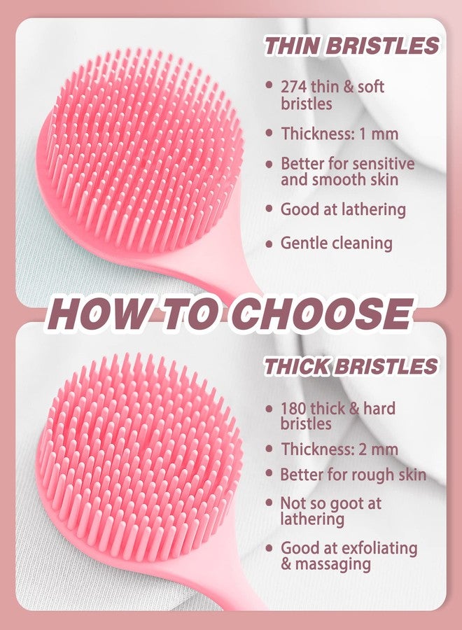 Manmihealth Silicone Back Scrubber(Thin Bristles) & Soft Bath Brushes Set, Super-Cleaning Body Scrubber & Super-Lathering Soft Bath Glove Combination, with a Free Hook.(Pink) - Image 3