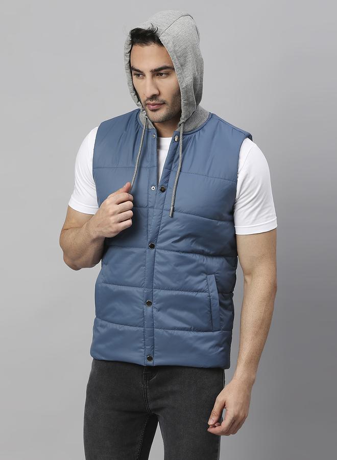 Dennis Lingo Bright Navy Regular Fit Men's Solid Hooded Sleeveless Polyester Jacket with Zipper Closure  - Image 2