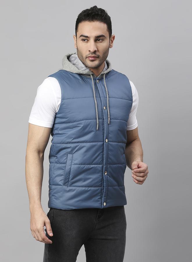 Dennis Lingo Bright Navy Regular Fit Men's Solid Hooded Sleeveless Polyester Jacket with Zipper Closure  - Image 1