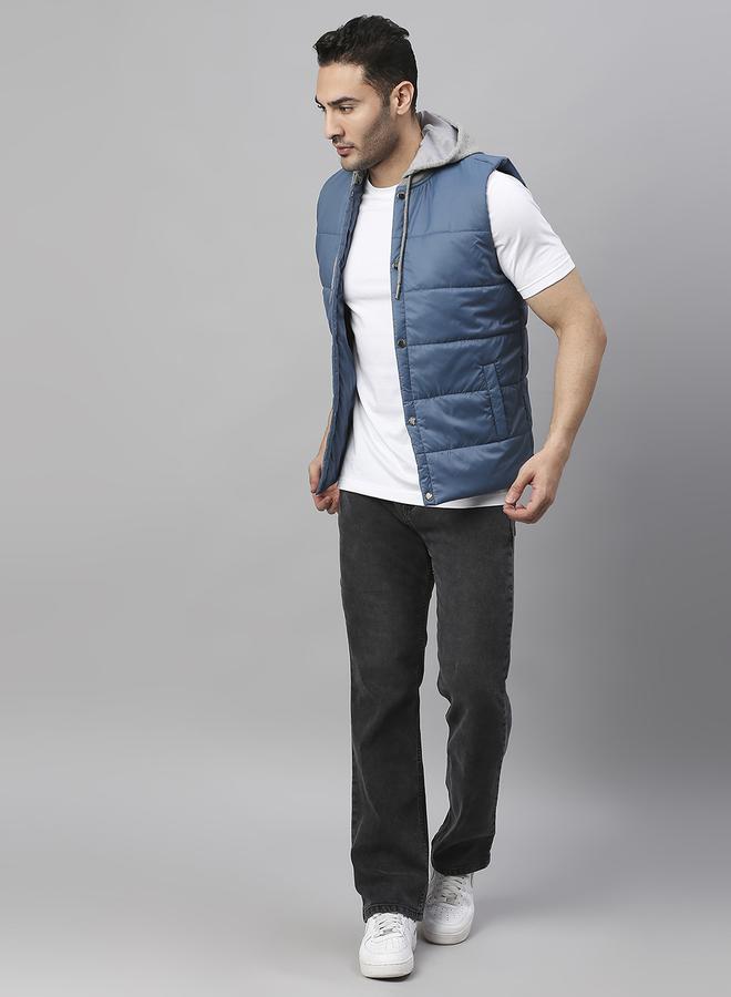 Dennis Lingo Bright Navy Regular Fit Men's Solid Hooded Sleeveless Polyester Jacket with Zipper Closure  - Image 3