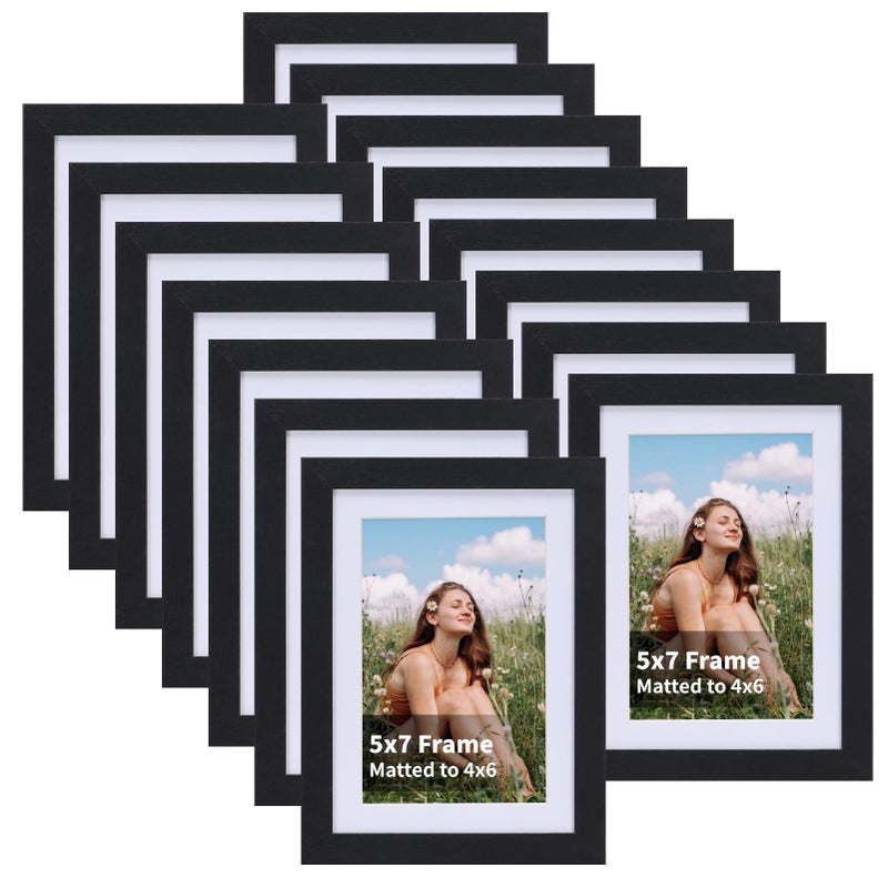 EYMPEU 4x6 Picture Frames Black Wood Set of 15 Display Multi 4x 6 Photos with Mat or 5x7 without Mat Bulk Matted 4 x 6 Frames for Wall or Table Top