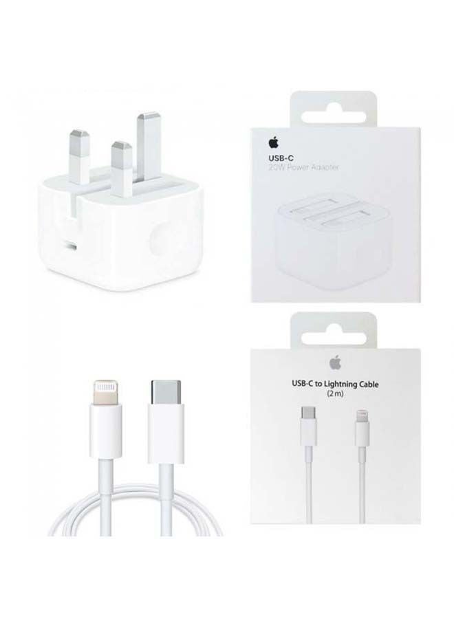 ابل  مجموعة 2 في 1 مكونة من محول طاقة USB-C بقدرة 20 وات وكابل من USB-C إلى Lightning بطول 2 متر أبيض - Image 2