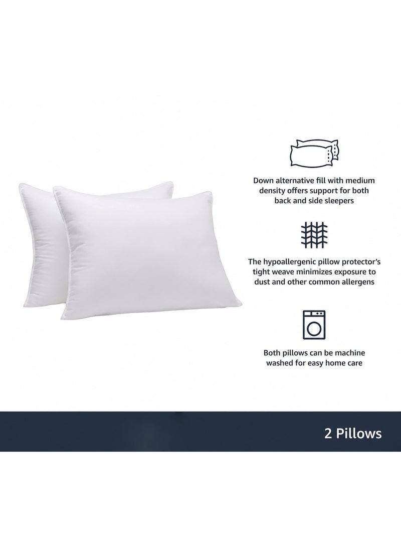Standard Size Pack of 2 - Down Alternative Bed Pillows, Medium Density for Back and Side Sleepers, Stomach or Side Sleepers, Fluffy Pillows for Bed, White, 17 x 26 Inch - Image 3