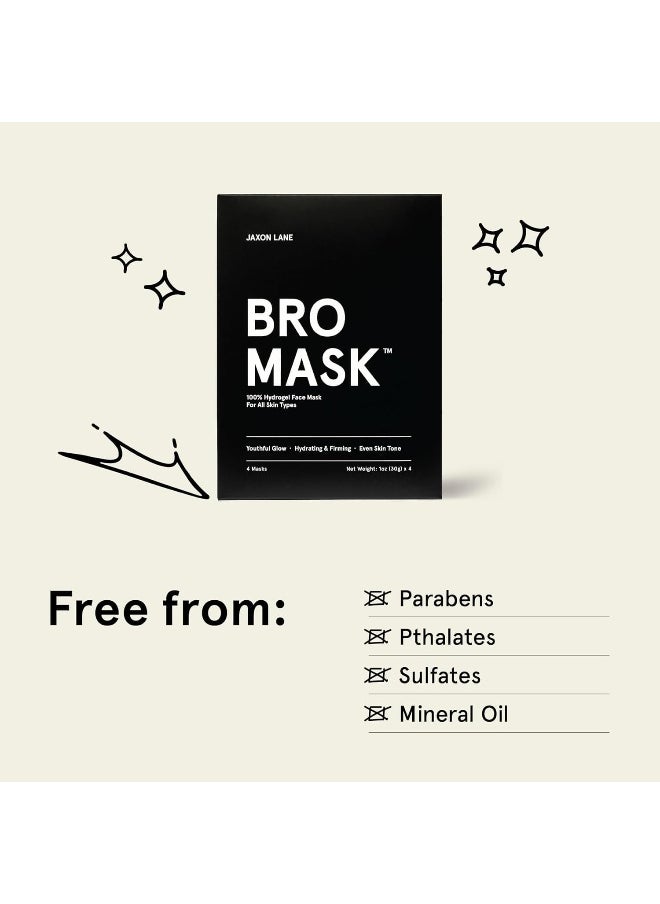 JAXON LANE - Bro Mask: Korean Face Mask For Men | 2 Pc. Hydrating Anti Aging Sheet Masks Contains Vitamin C, Vitamin E, Hyaluronic Acid, Hydrolyzed Collagen For Face Care & Acne Treatment (4 Pack) - Image 1