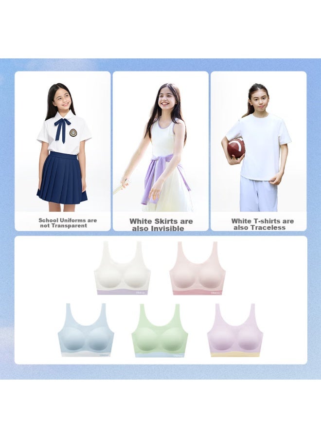 Like Uu Girls' Sports Bra, Breathable Girls' Student Color-block Camisole, Developmental Children's Underwear Vest - Image 2