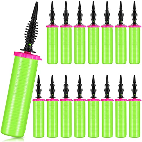 Honoson 16 Pcs Handheld Balloon Air Pump Inflator Air Pump for Balloons 2 Way Dual Action Manual Balloon Inflator for Birthday Party Decoration Exercise Yoga Balls Pool Floats 12 Inch Green and Pink - Image 1