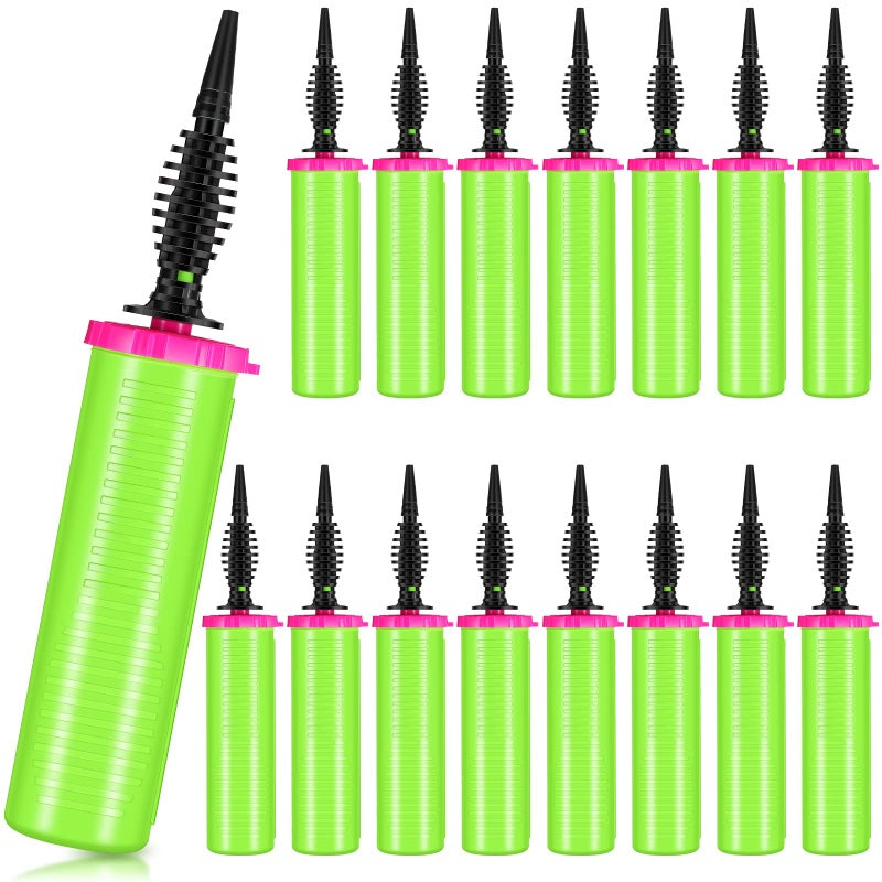 Honoson 16 Pcs Handheld Balloon Air Pump Inflator Air Pump for Balloons 2 Way Dual Action Manual Balloon Inflator for Birthday Party Decoration Exercise Yoga Balls Pool Floats 12 Inch Green and Pink - Image 2