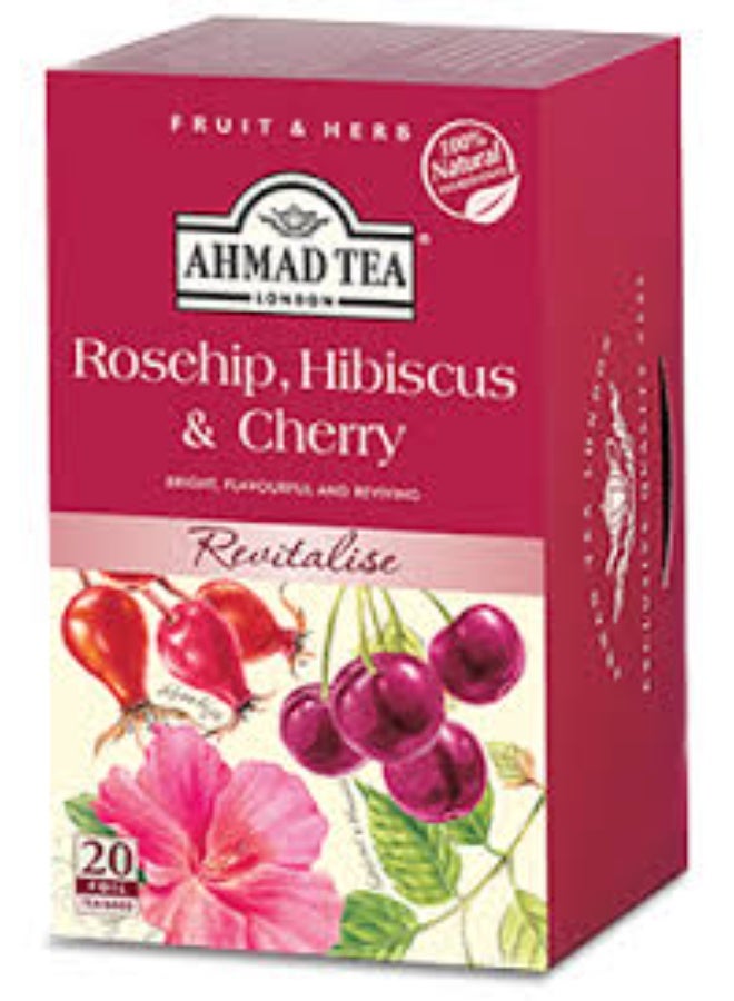 Ahmad Tea London Rosehip, Hibiscus & Cherry Herbal Infusion Tea Bags – 20 Foil Wrapped Tea Bags – Fruity Herbal Tea with Rosehip, Hibiscus Flowers & Cherry Flavor – Refreshing Caffeine Free Natural Fruit Infusion Drink - Image 2