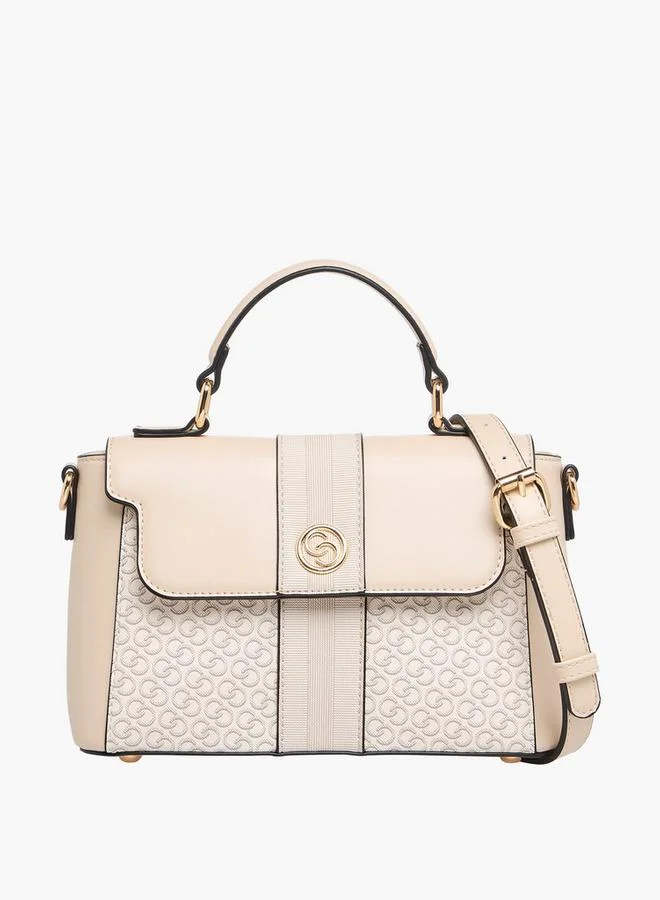 Celeste Monogram Print Satchel Bag with Detachable Strap and Flap Closure