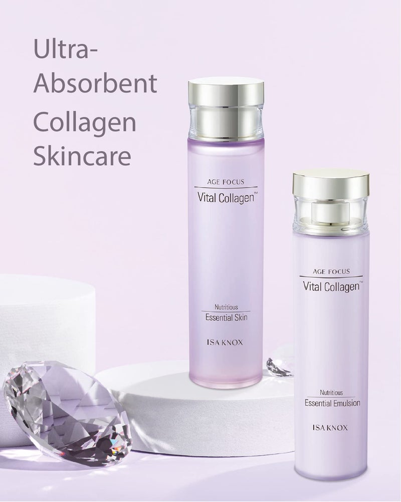 ISA KNOX AGE FOCUS VITAL COLLAGEN SKINCARE GIFT SET (370ml / 12.51 Fl Oz) - Korean Luxury Premium High-end Skin Toner, Emulsion Lotion, Cream by LG BEAUTY. Hydrolyzed Collagen, - Image 2