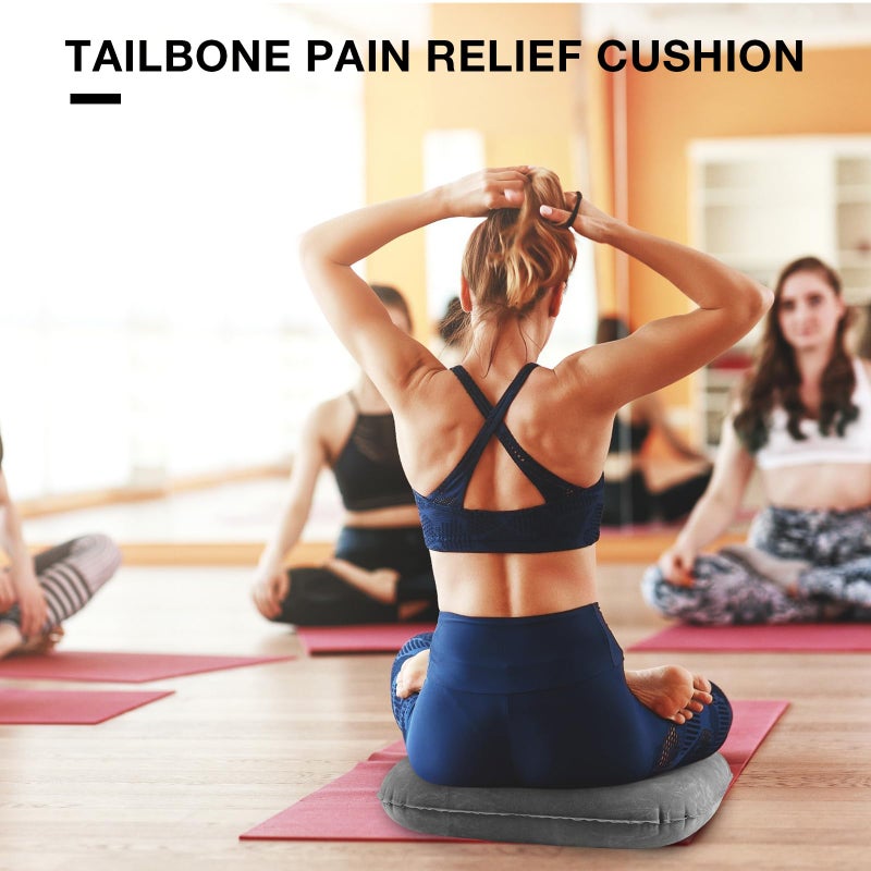 Leinuosen 1 Pcs Inflatable Seat Cushion 18.1'' x 15.7'' x 4.7'' Portable Lift Donut Pillow Height Adjustable Hemorrhoid Pillow for Tailbone Back Pain Bed Sore Home Car Chair Wheelchair Sitting (Grey) - Image 5