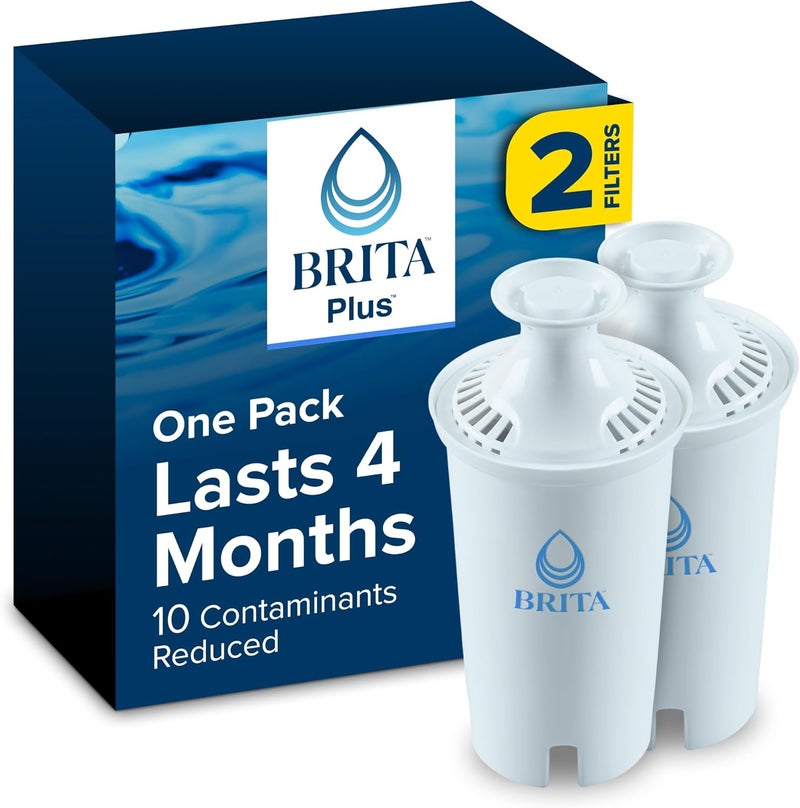 BRITA Plus Water Filter, BPA-Free, High-Density Replacement Filter for Pitchers and Dispensers, Reduces 2x Contaminants*, Lasts Two Months or 40 Gallons, Includes 2 Filters - Image 1
