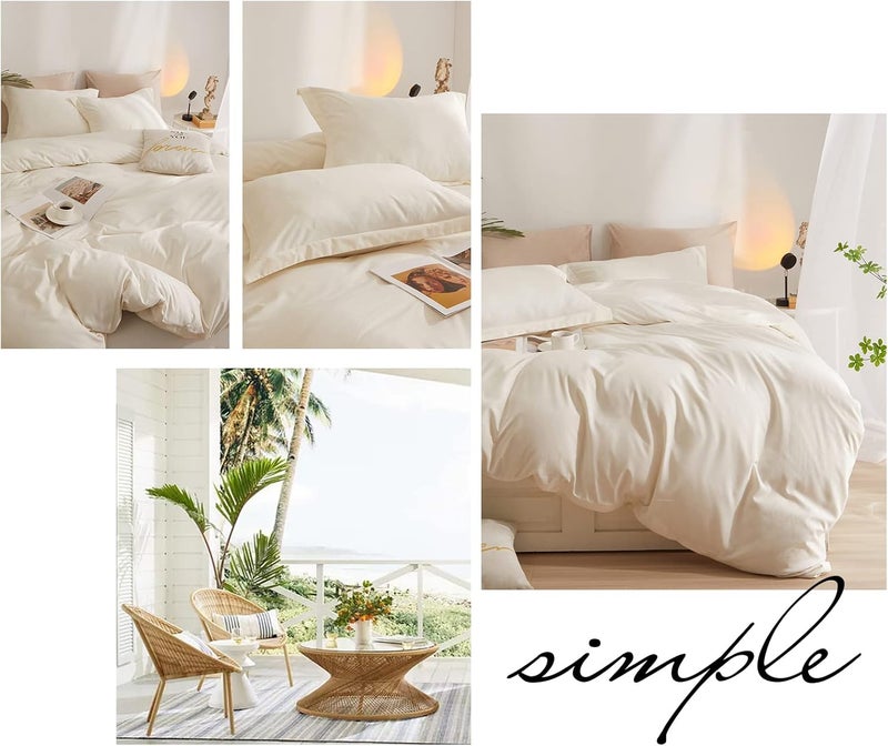 AMWAN Cream White Duvet Cover Queen Size Soft Washed Microfiber Ivory Duvet Cover with Zipper Closure Boho 3 Pieces Bedding Set Off White Comforter Cover 1 Cream Duvet Cover 90”x90” with 2 Pillowcases - Image 3