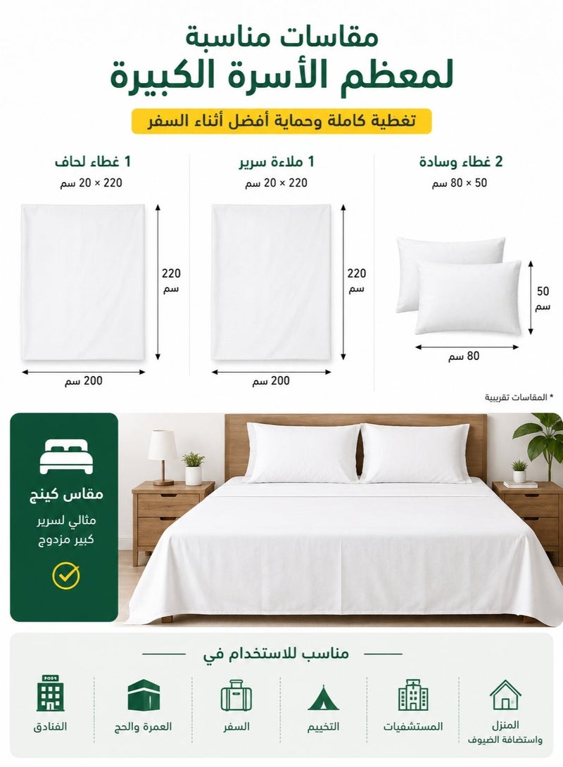 4-Piece Disposable Travel Bedding Set, 200 x 220cm Non-Woven Bed Sheet and Duvet Cover with 2 Pillowcases, Portable Hotel Bed Linen Set for Travel, Camping and Overnight Stays - Image 2