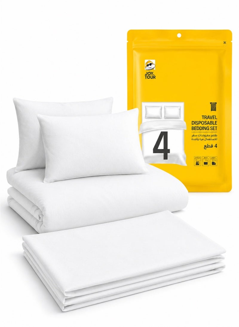 4-Piece Disposable Travel Bedding Set, 200 x 220cm Non-Woven Bed Sheet and Duvet Cover with 2 Pillowcases, Portable Hotel Bed Linen Set for Travel, Camping and Overnight Stays - Image 1