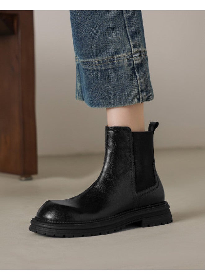 AME Academy Style Casual Ankle Boots Women 2025 Autumn Winter New Patchwork Elastic Ankle Boots Round Toe Women Boots - Image 1