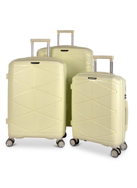 New Travel Luggage Set, Polypropylene (PP) Material, Trolley Travel Bag with Carry On Cabin and Checked In Sizes, Combination Lock and 4 Doubel Wheels, Size 20/24/28, PP04/3P