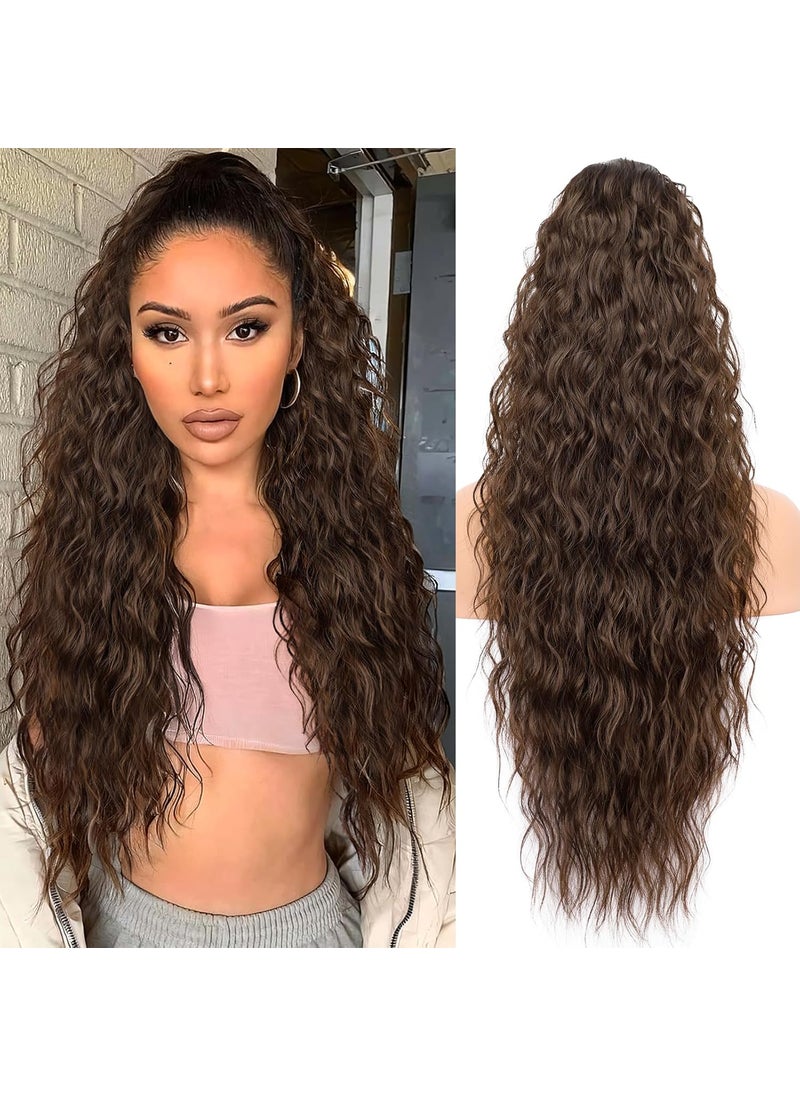 KooKaStyle KooKaStyle Ponytail Extensions 30 Inch Drawstring Clipon Long Wavy Ponytail Synthetic Curly Hairpieces for Women and Girls 30 Inch Medium Brown 