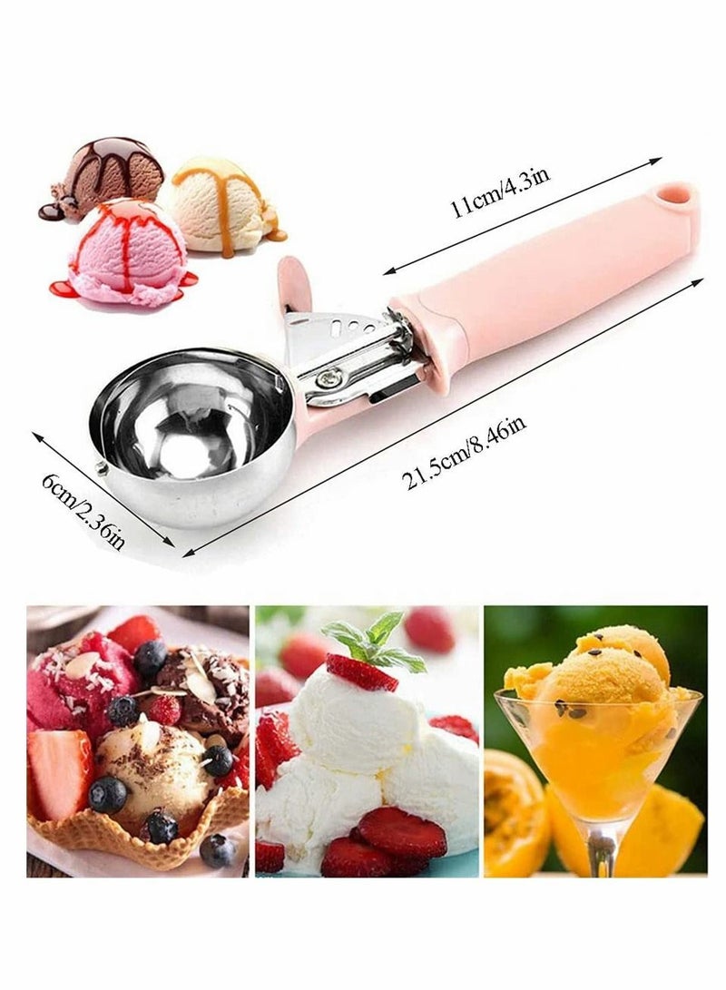 NIBEMINENT Ice Cream Scoop, Stainless Steel, Trigger Release and Comfortable Handle, Cookie Dough Scooper, ice Ball Spoon, for Fruit Mashed Potato Cake Dessert, 6cm 2ps (Pink, Black)  - Image 4