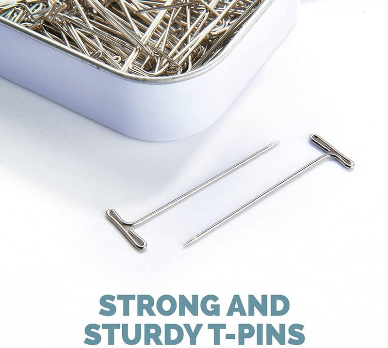 DIY Crafts 200 Pcs, Nickel Silver, As Image Strong Stainless Steel T-Pins for Blocking, Knitting & Sewing | Choice Units, 1.5 Inch - Pin Needles | Comes with Hinged Reusabl(200 Pcs, Nickel Silver) - Image 4