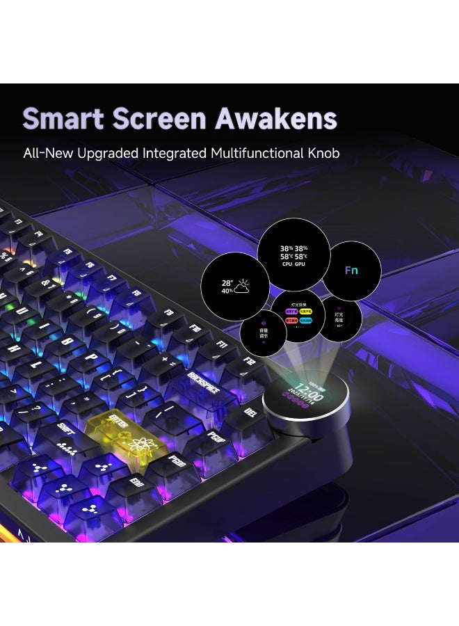 إيه جاز شاشة ذكية AK820 V2 بدقة 8K، لوحة مفاتيح ألعاب ميكانيكية لاسلكية، مقبض بتقنية TFT مقاس 0.9 بوصة، اتصال لاسلكي بتردد 2.4 جيجاهرتز/بلوتوث/سلكي، إمكانية التوصيل والفصل السريع، أغطية مفاتيح من مادة PBT، 5 طبقات من الحشوات، محاور Thocky، لوحة مفاتيح ألعاب بنسبة 75٪ (رمادي/أصفر، لون كريمة جوز الهند) - Image 5