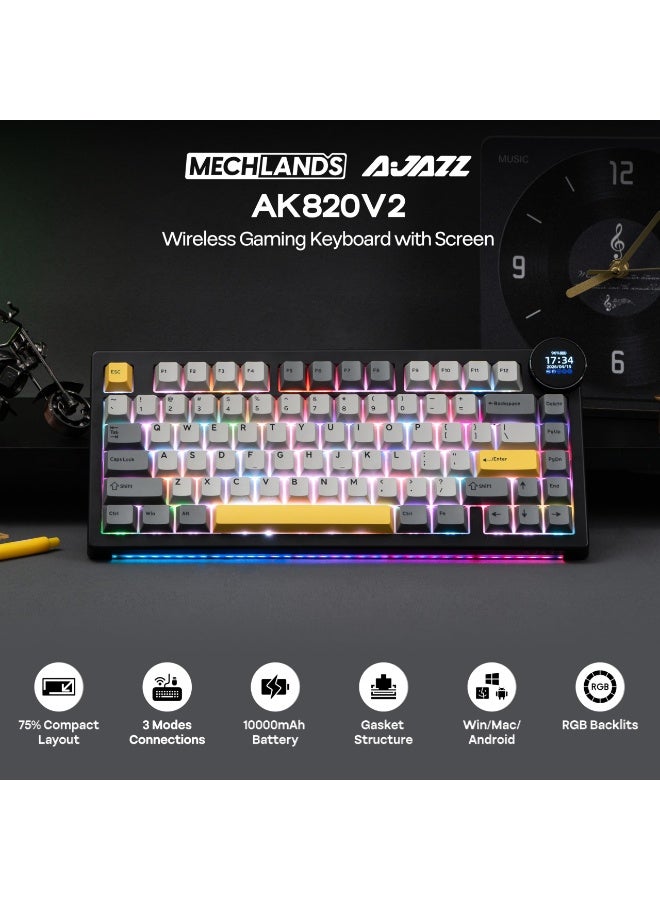 A-jazz AK820 V2 8K gaming keyboard, featuring a screen display, wireless mechanical keyboard with RGB backlight, compact mechanical keyboard design, and an ultra-long battery life of 10,000 mAh. It supports three connection modes (2.4 GHz/Bluetooth/wired) and hot-swappable switches - Image 2