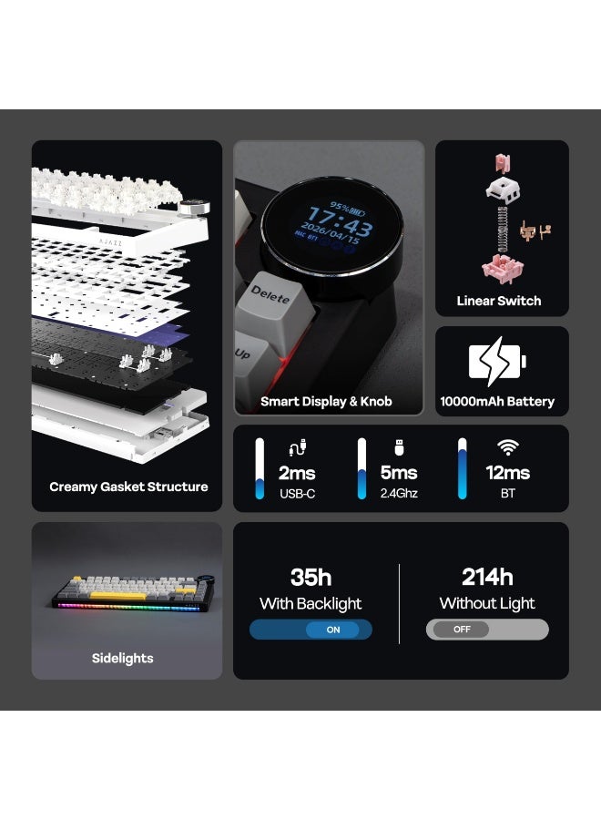 A-jazz AK820 V2 8K gaming keyboard, featuring a screen display, wireless mechanical keyboard with RGB backlight, compact mechanical keyboard design, and an ultra-long battery life of 10,000 mAh. It supports three connection modes (2.4 GHz/Bluetooth/wired) and hot-swappable switches - Image 3