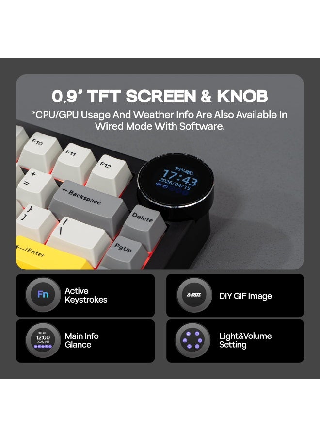 A-jazz AK820 V2 8K gaming keyboard, featuring a screen display, wireless mechanical keyboard with RGB backlight, compact mechanical keyboard design, and an ultra-long battery life of 10,000 mAh. It supports three connection modes (2.4 GHz/Bluetooth/wired) and hot-swappable switches - Image 4