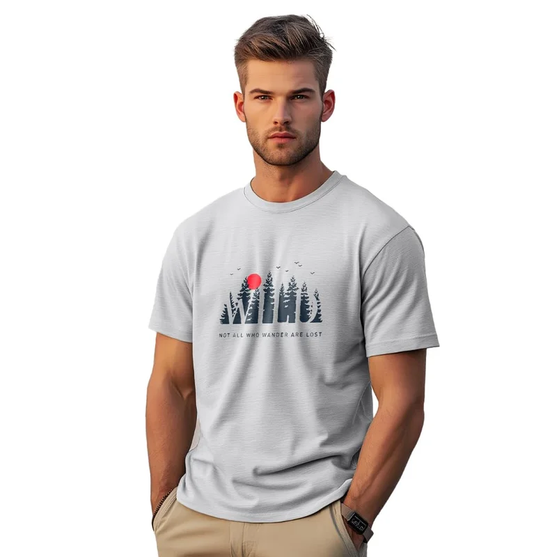 نوبيرو Men's Grey Cotton Regular Fit T-Shirt
