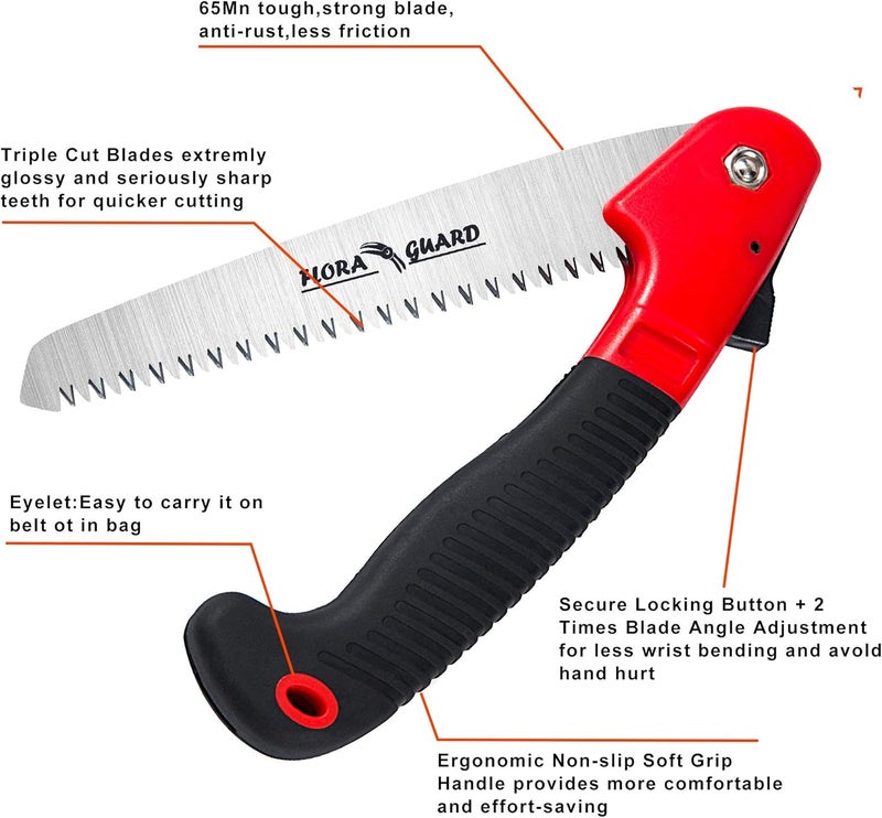 FLORA GUARD 7.7-Inch Folding Saw, Pruning Hand Saw with Triple-Cut Razor Teeth for Wood Cutting, Tree Trimming, and Camping - Image 3