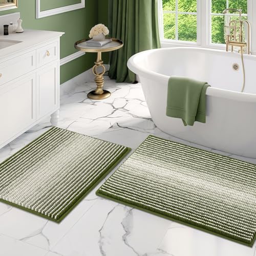 BSICPRO Bathroom Rugs and Mats Sets, 2 Piece Thick Absorbent Chenille Bath Mat Rug Set Non Slip, Soft Shaggy Bath Room Floor Mats for Bathroom, Machine Washable (Sage, 20" x 32" Plus 16" x 24") - Image 1