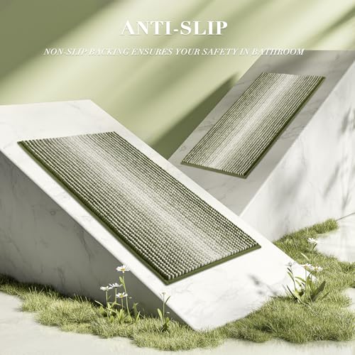BSICPRO Bathroom Rugs and Mats Sets, 2 Piece Thick Absorbent Chenille Bath Mat Rug Set Non Slip, Soft Shaggy Bath Room Floor Mats for Bathroom, Machine Washable (Sage, 20" x 32" Plus 16" x 24") - Image 5