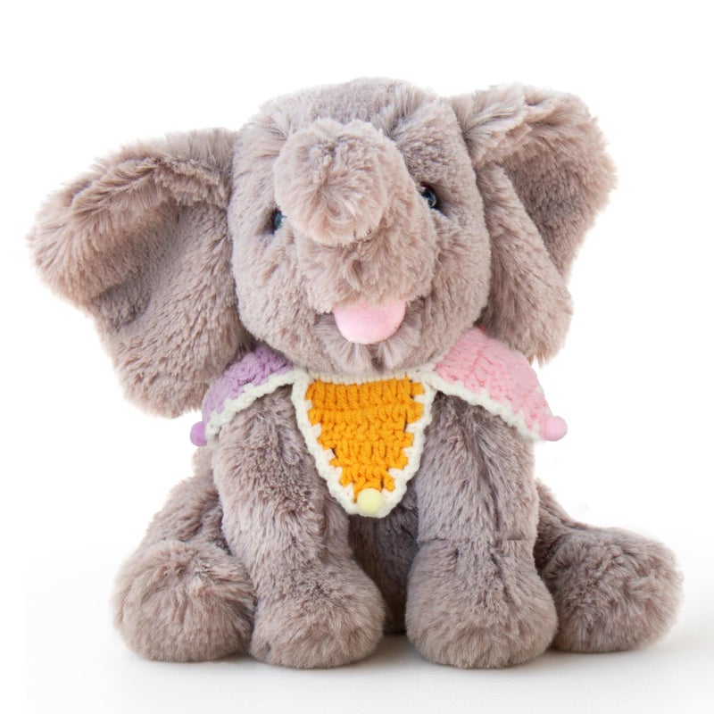 Hopearl Adorable Plush Calf Elephant Toy with Colorful Knitted Bib Floppy Elephish Ultra Xmas Soft Stuffed Animal for Boys Girls Kids Toddlers Gray 9 - Image 3