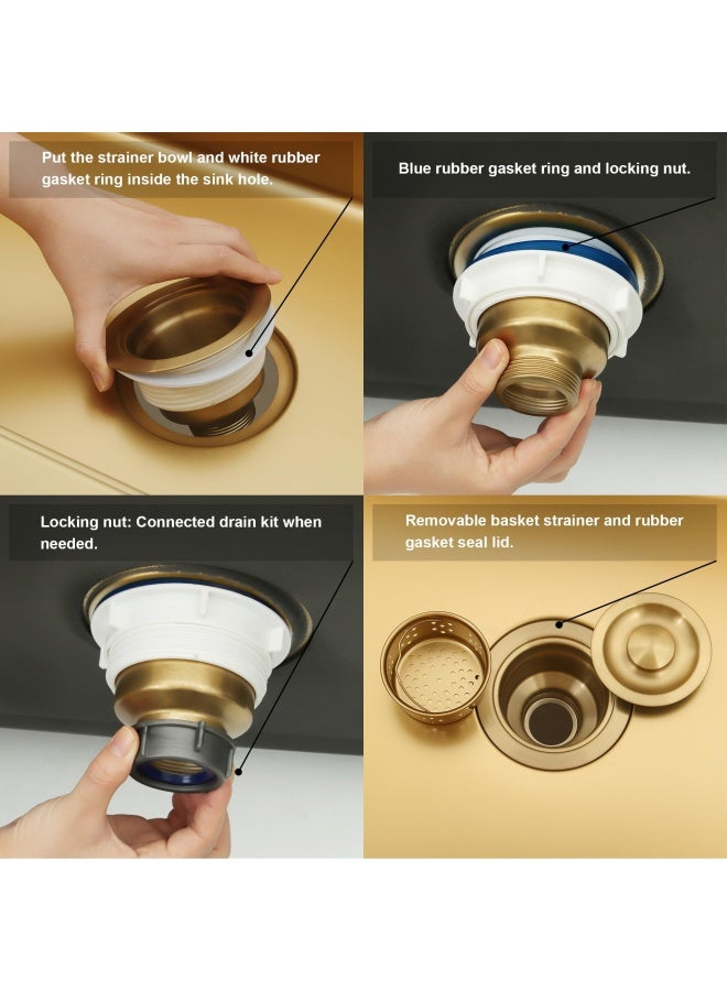 Kitchen Sink Drain Strainer Assembly Sink Drain 304 Stainless Steel With Removable Deep Waste Basket And Sealing Lid 3-1 2-Inch Golden  - Image 4