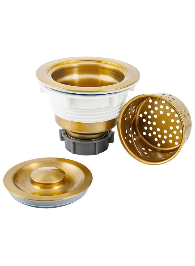 Kitchen Sink Drain Strainer Assembly Sink Drain 304 Stainless Steel With Removable Deep Waste Basket And Sealing Lid 3-1 2-Inch Golden  - Image 1