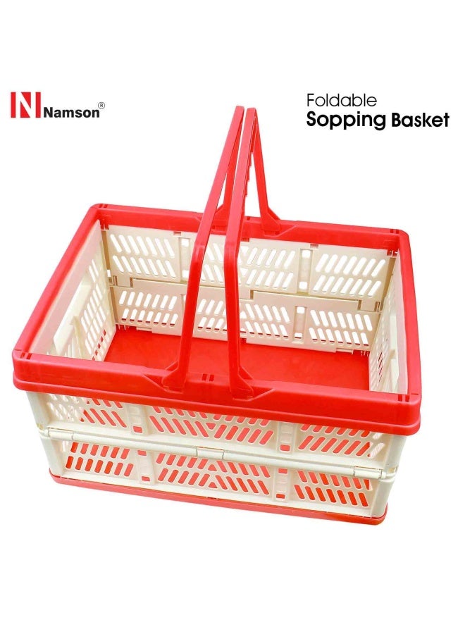 NAMSON Folding Basket With Lid And Handle For Shopping - Storage - Vegetable And Fruit Basket 41X35X25 Cm | Shopping Cart| Basket | Trolley | Tool Box Na-Fb16 - Image 1