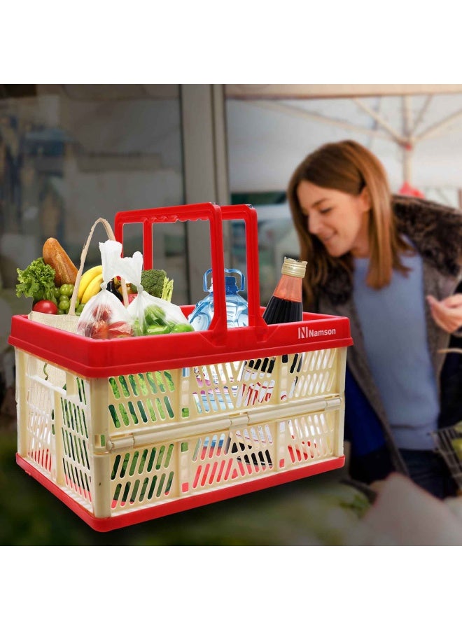 NAMSON Folding Basket With Lid And Handle For Shopping - Storage - Vegetable And Fruit Basket 41X35X25 Cm | Shopping Cart| Basket | Trolley | Tool Box Na-Fb16 - Image 2