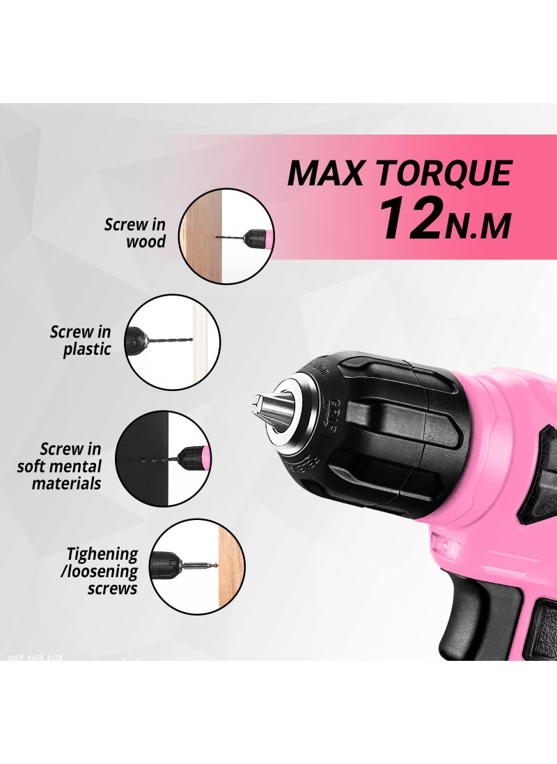 DEKOPRO DEKOPRO Drill Set: Tool Set with 8V Pink Cordless Drill, Home Tool Kit with Drill, Hand Tool Kits for Women 126 Piece  - Image 5