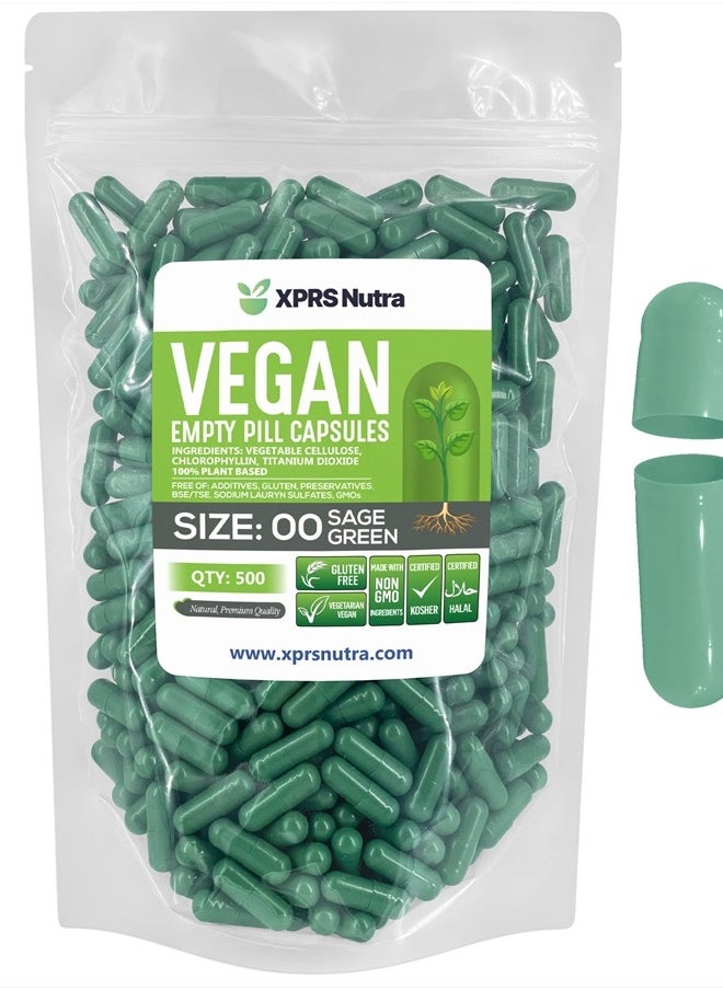 XPRS Nutra - Size 00 Empty Capsules - 500 Count Empty Vegan Capsules - Vegetarian Empty Pill Capsules- DIY Vegetable Capsule Filling- Veggie Pill Capsules Empty Caps (Sage Green) - Image 1