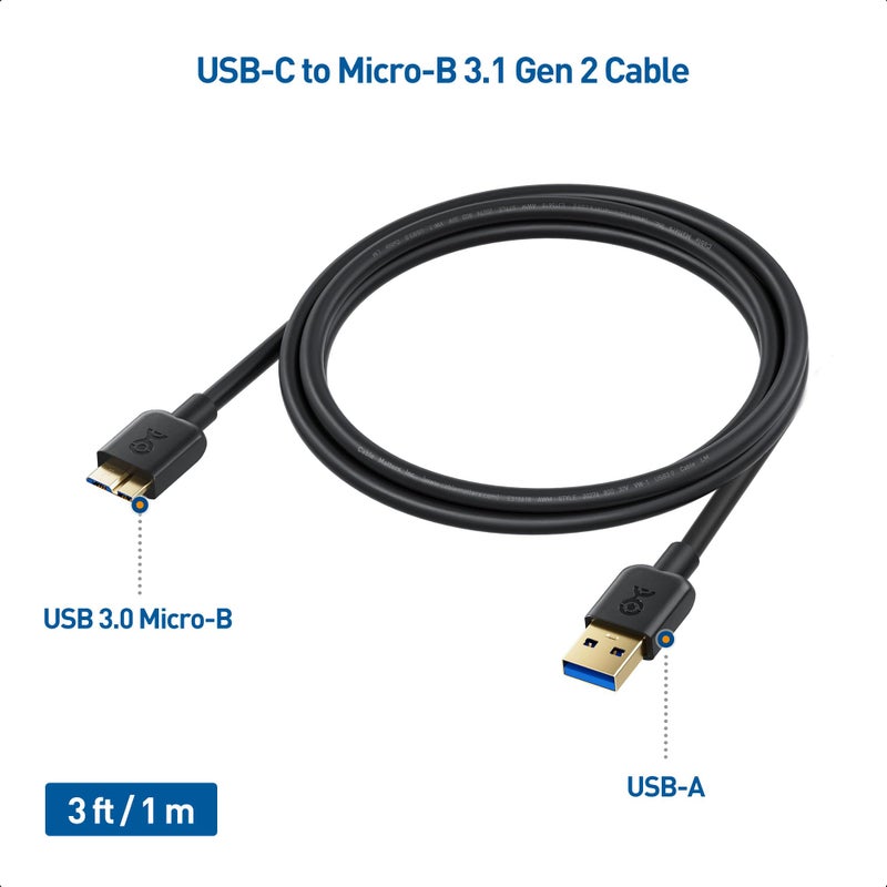 Cable Matters كابل ماترز 2-باك، كابل ميكرو USB 3.0 - 3 قدم، كابل قرص صلب خارجي، كابل USB إلى USB-Micro B، متوافق مع سيغيت، لا سي، توشيبا، سامسونج، ويسترن ديجيتال/WD قرص صلب خارجي، أسود - Image 3