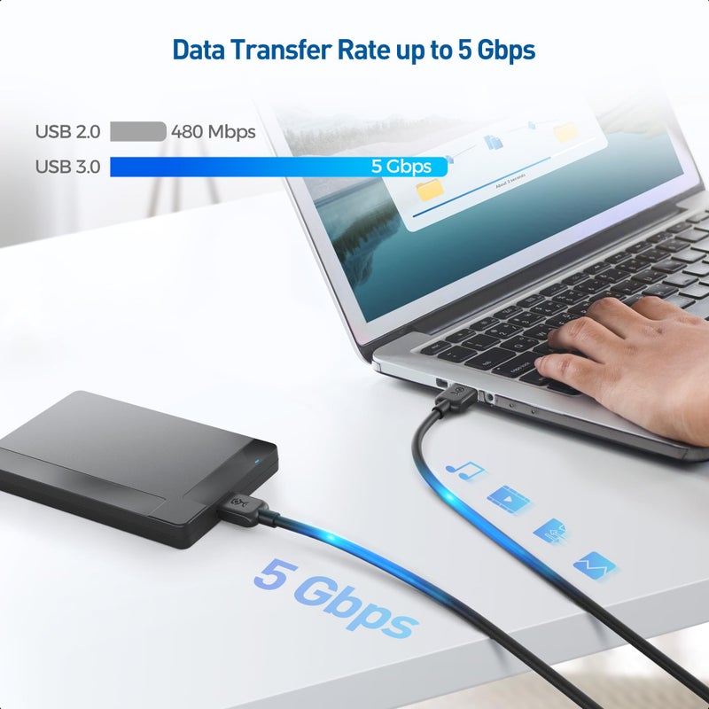 Cable Matters كابل ماترز 2-باك، كابل ميكرو USB 3.0 - 3 قدم، كابل قرص صلب خارجي، كابل USB إلى USB-Micro B، متوافق مع سيغيت، لا سي، توشيبا، سامسونج، ويسترن ديجيتال/WD قرص صلب خارجي، أسود - Image 2