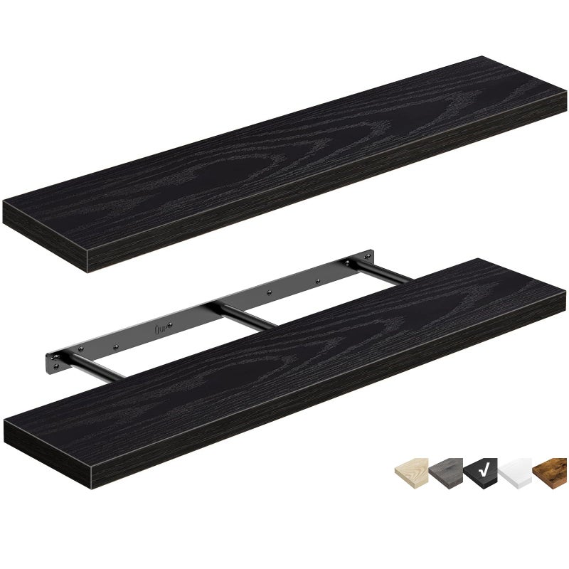 QEEIG Bathroom Shelves 48 inches Long Wall Shelf Large Extra Long 48 x 9 inch Set of 2 Black 008120B