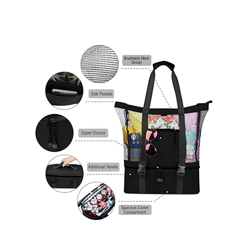 Zikra Mesh Beach Tote Bag with Detachable Beach Cooler - Max Capacity 34l 150lbs Ultra Durable for Women, 600D Polyester, Mesh Lining, Zipper Closure, Pvc, Party, Odor-free, Durable Design - Image 2