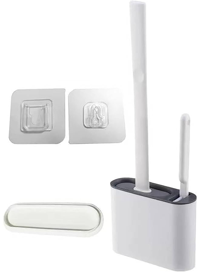 promass Wall Hanging Soft TPR Toilet Brush with Holder Set Silicone Bristles Detachable Handle Bathroom Cleaner Durable WC Accessories (dark grey) - Image 1
