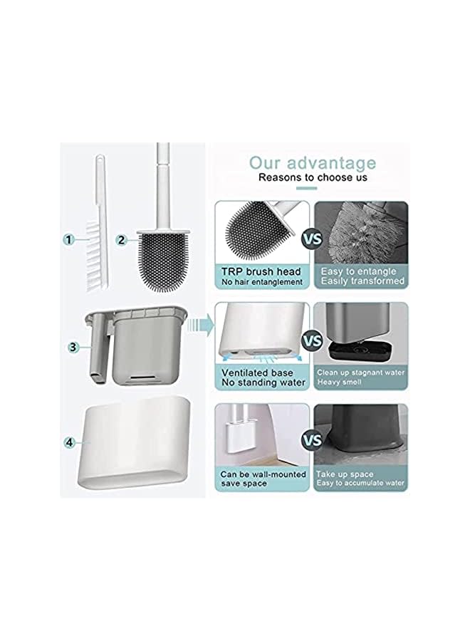 promass Wall Hanging Soft TPR Toilet Brush with Holder Set Silicone Bristles Detachable Handle Bathroom Cleaner Durable WC Accessories (dark grey) - Image 3